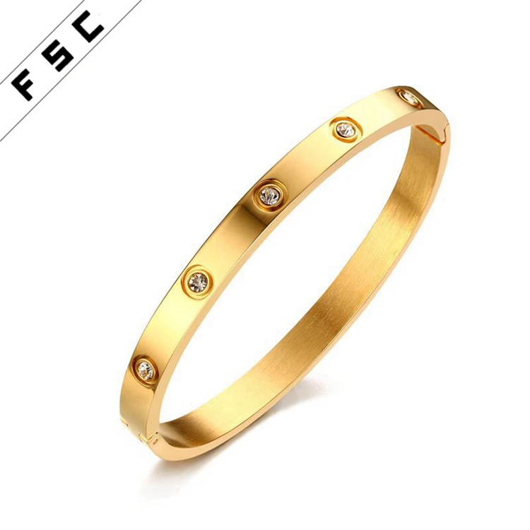 
Wholesale China Diamond Jewelry Latest Designs Bracelet Gold Bangles 