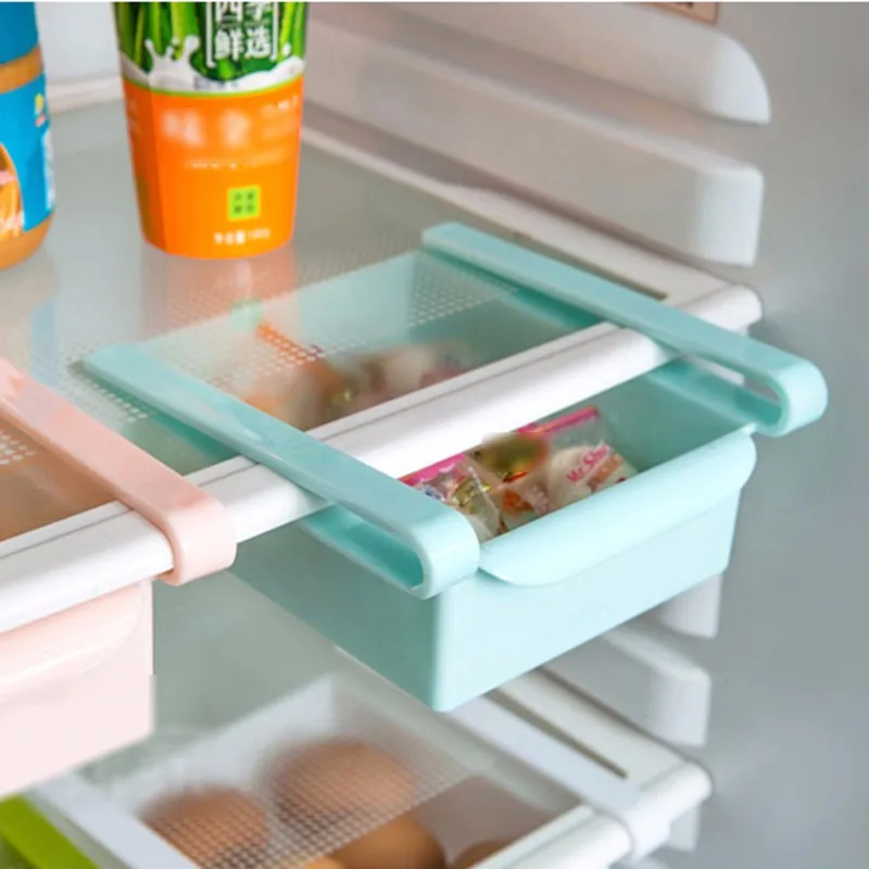 4 Pcs/lot Plastic Kitchen Refrigerator Storage Rack Fridge Freezer Shelf Holder Pull-out Drawer Organiser Space saver