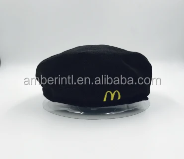 Custom Size Black Embroidery Logo Polyester Adults Uniform Beret Cap