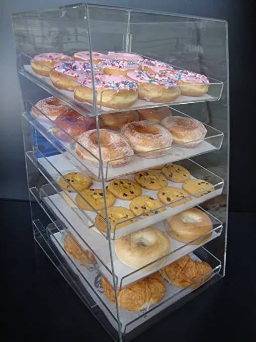Manufacturer High Quality Acrylic Pastry Container Bakery Donuts Cupcake Display Tray Rack Case With 5 Trays