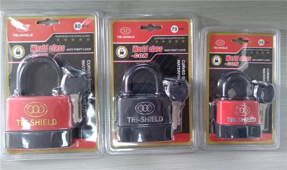 Cheap New Product Curved Shape Plastic Waterproof Cover Steel Padlock (Hard/Soft Bottom Cover Style)