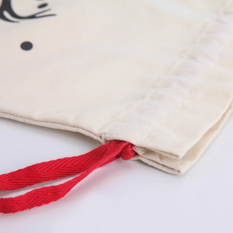 OEM standard customized size christmas cotton canvas drawstring tote santa sack gift bag