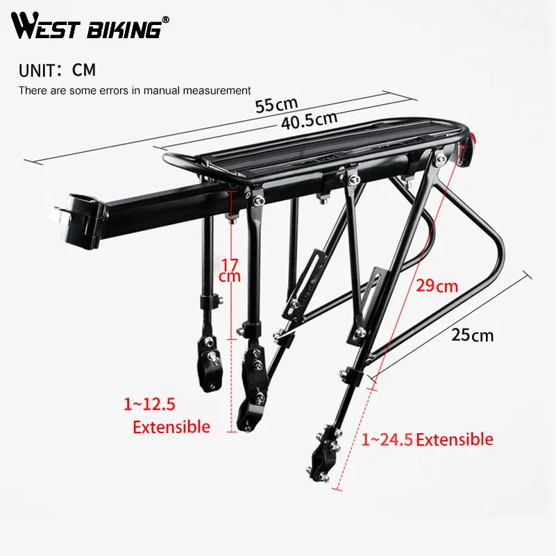 Велосипедный багажник WEST BIKING быстросъемный с отражателем регулируемый алюминиевый на заднее сиденье
