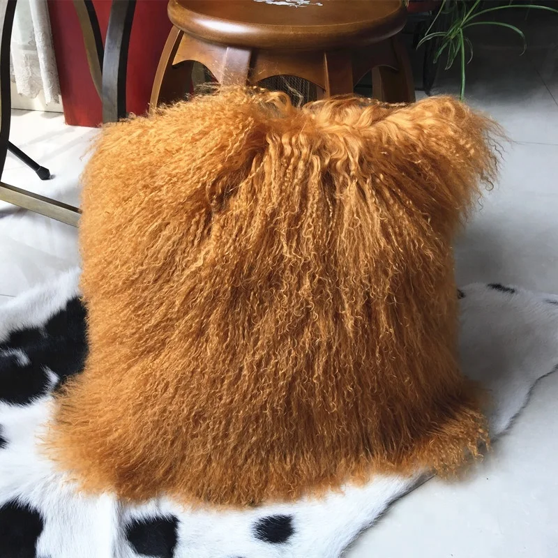 Mongolian lamb fur pillow