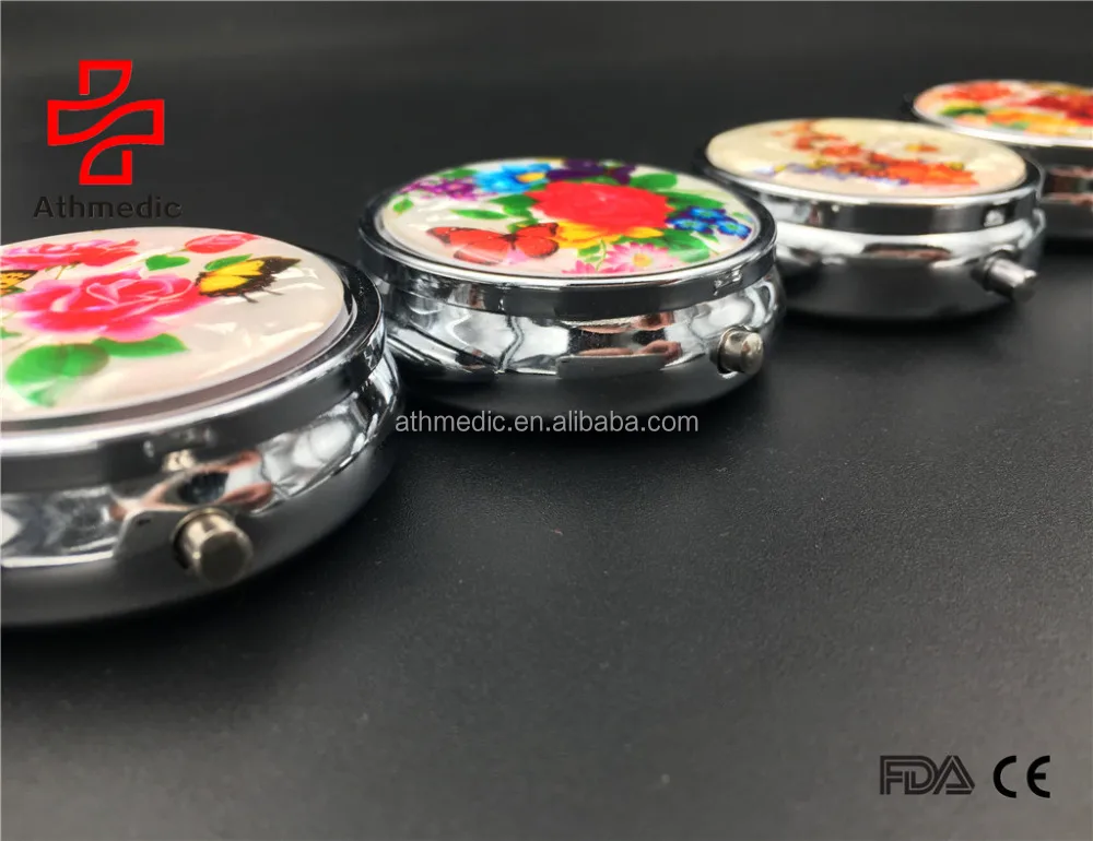 
2021 Athmedic food grade 3 case round circle mirror jewelry promotional mirror decorate metal pill case box 