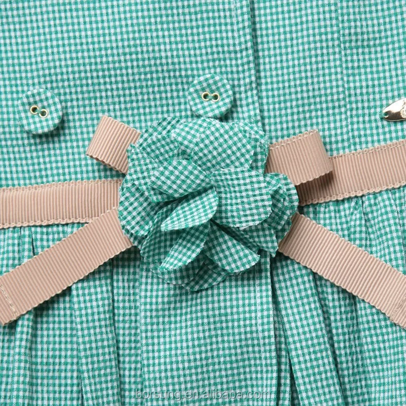 Korean Children Long Latest Frocks Designs Mint Green Plaid Teenage Girls Cotton Fashion Summer Girls Dress