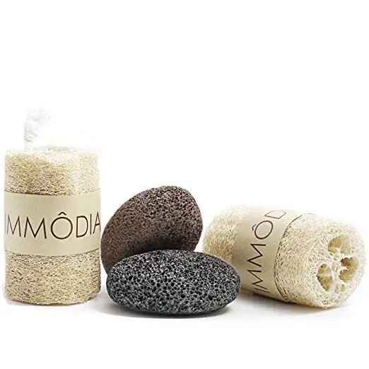 Loofah Scrubber and Pumice Stone Combo 100% Natural Organic Loofah Bath Sponge Body Scrubber Natural Lava Exfoliating