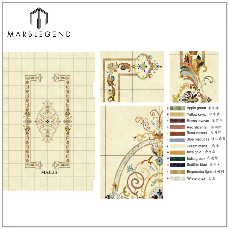 
Natural marble rectangle shape water-jet medallion for lobby 