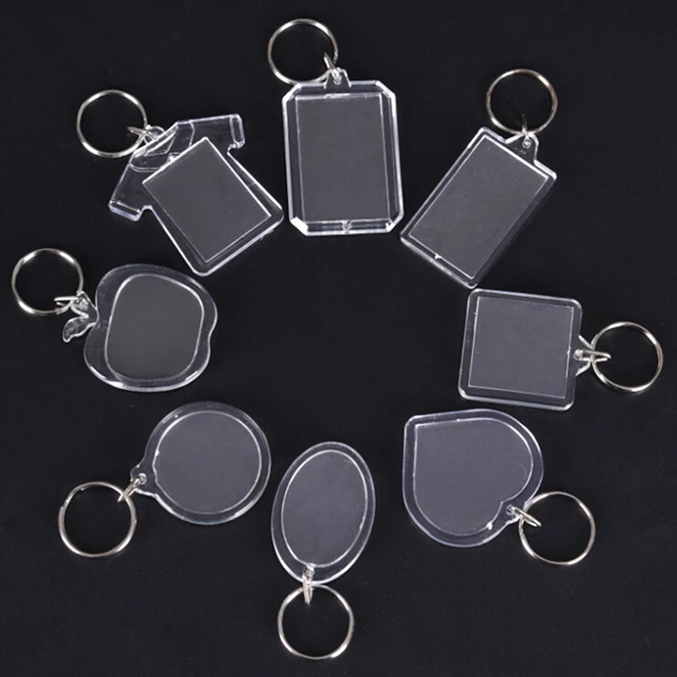 Wholesale DIY rectangle heart round style transparent acrylic blank keychain for gift