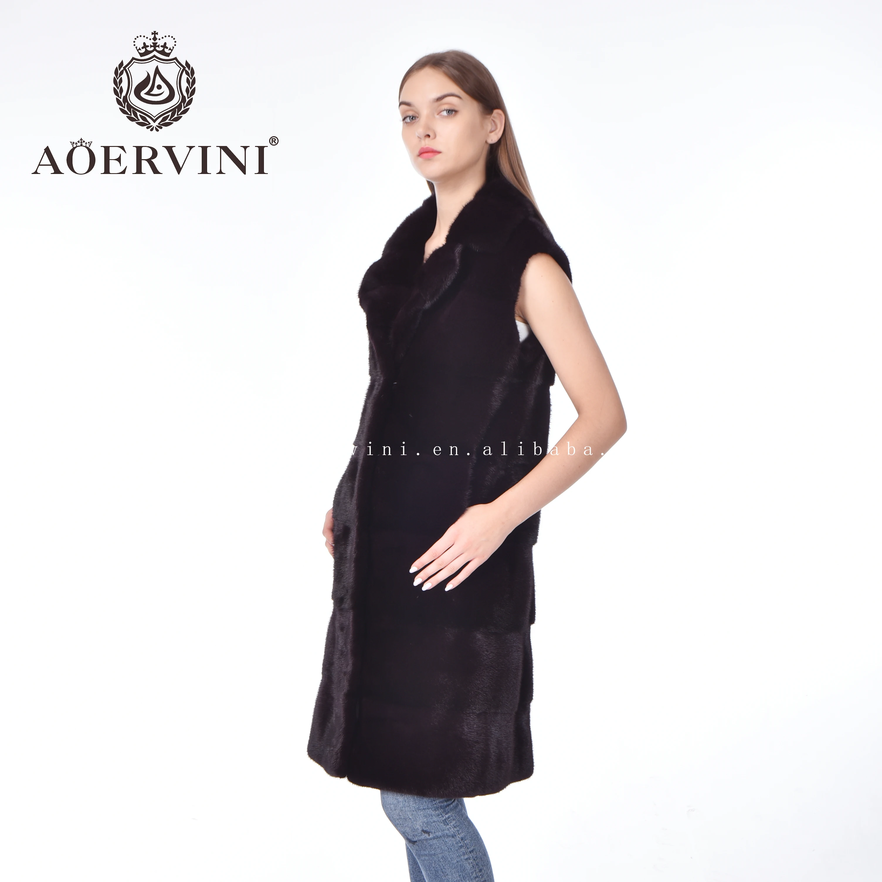 
Fashion leather suit collar real mink fur vest women 