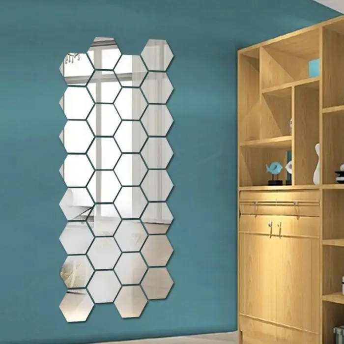 
Crystal 3d mirror wall sticker 12pcs hexagon background wall decoration wall sticker acrylic mirror sticker 