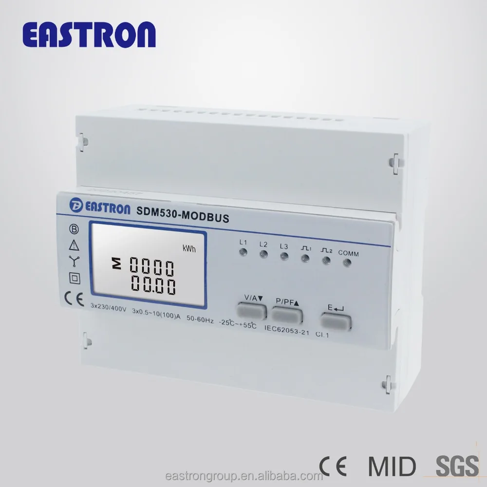 SDM530-Modbus 3 Phase 4 Wire Multi-function DIN Rail Energy Meter with RS485 Modbus RTU 7P module