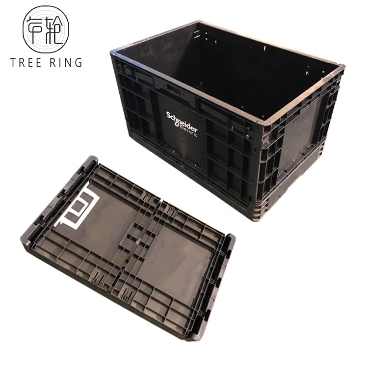 Large Size Black Folding Plastic Stackable Crate Trolley FOr Apple Poultry Transport 600*400*280mm