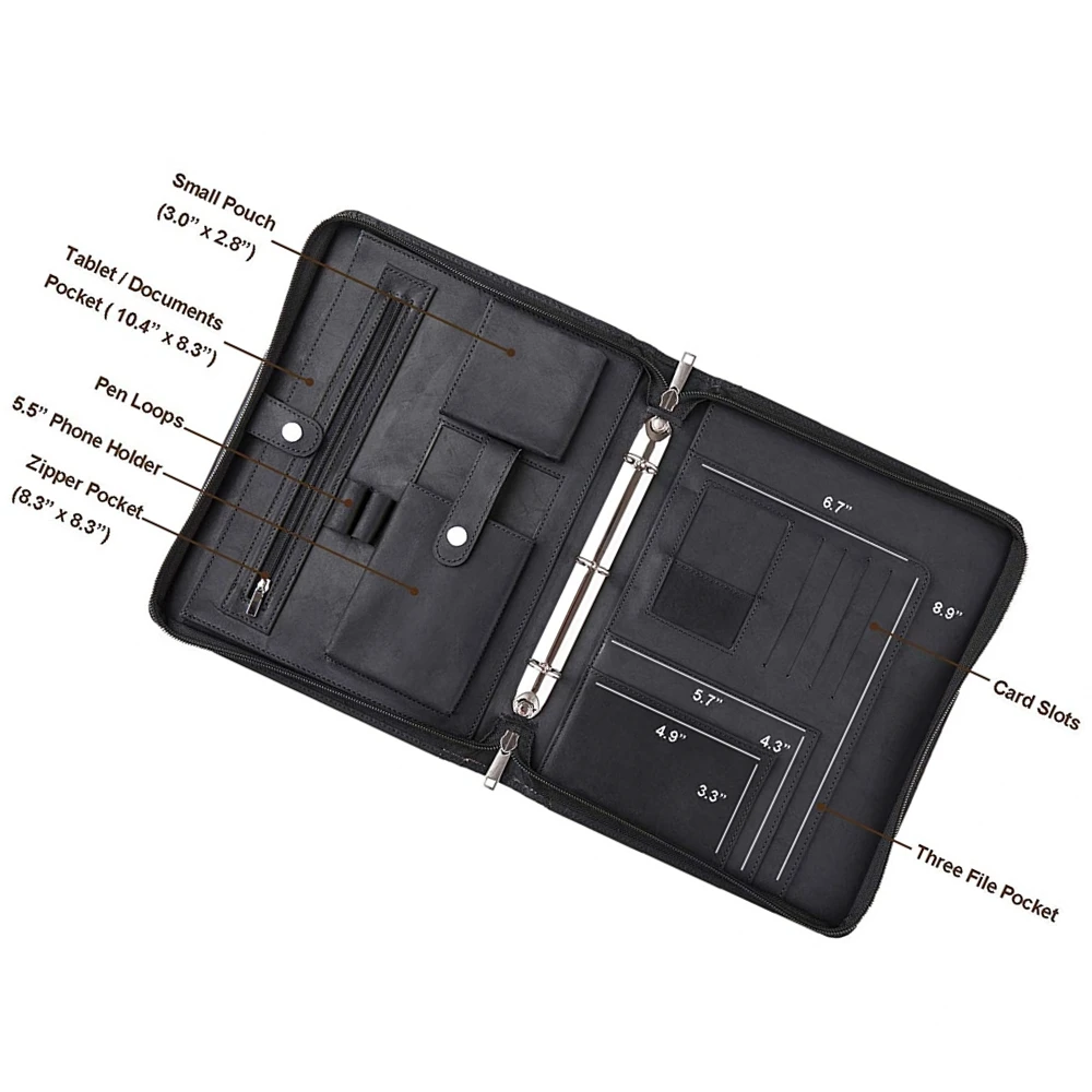 
Black Business Customized Portfolio PU Leather Ring Binder File A4 