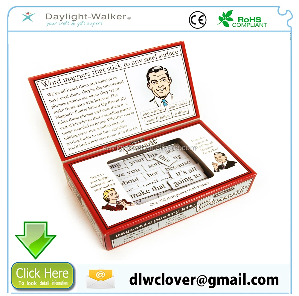 Promotional learning toys kids letters paper/pvc fridge magnet words custom magnetics poetry