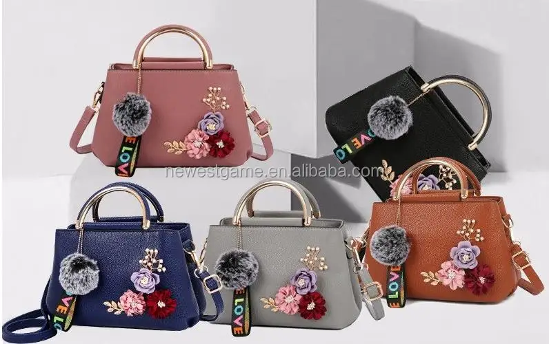 
Good quality Cheap Latest Model Trendy European Style Women Handbag Artificial Flower Decoration Lady Leather Hand Bag Free ship 