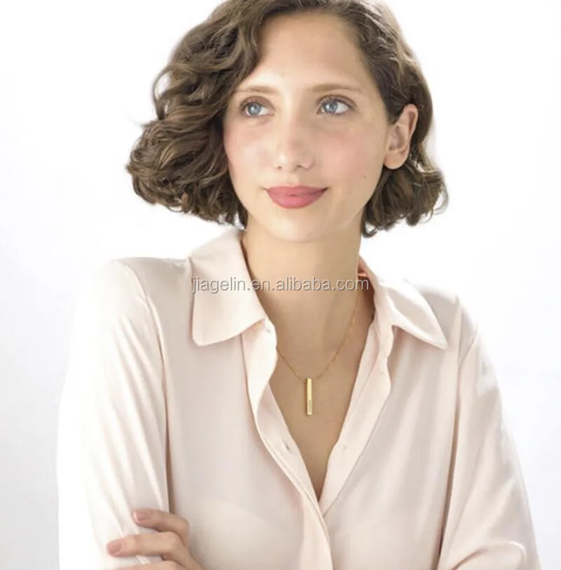 Fashion 925 Sterling Silver Gold Plated Custom Vertical Bar Necklaces with Pendant