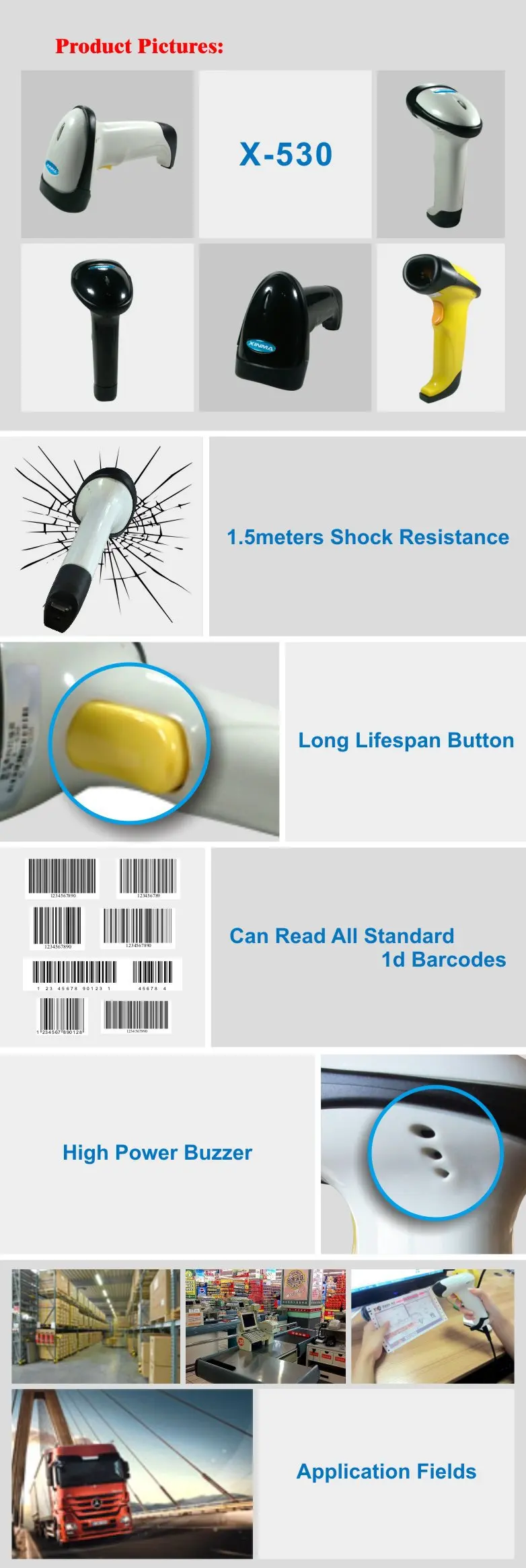 Code 1D Product Label Tags Usb Laser Barcode Scanner X-530