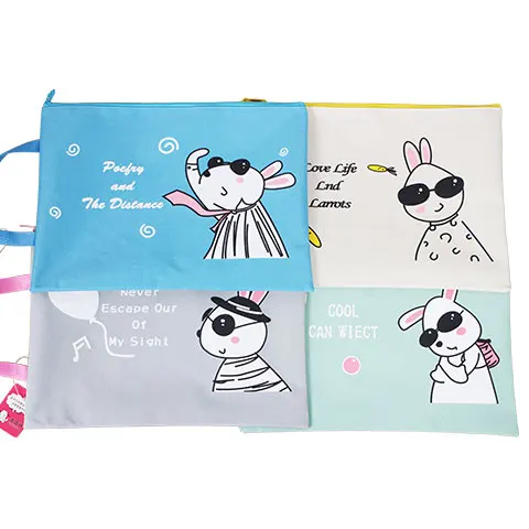 Office cartoon fabric oxford portable file zipper bag documents pouch