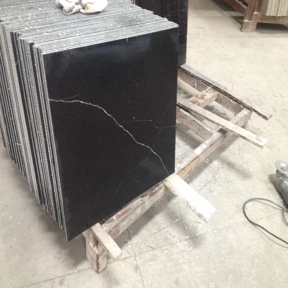 Cheap Black Marble With White Veins Floor Tile Price