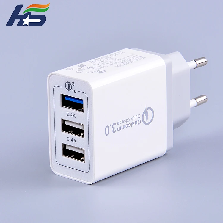 
2018 Hot Selling 3 Port Fast Charging QC3.0 USB Wall Charger EU Plug 