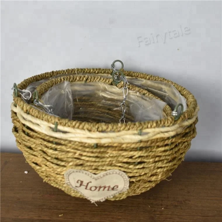 Creative Wholesale Rattan Wicker Straw Weaving Flower Pot Green Radish Hanging Basket