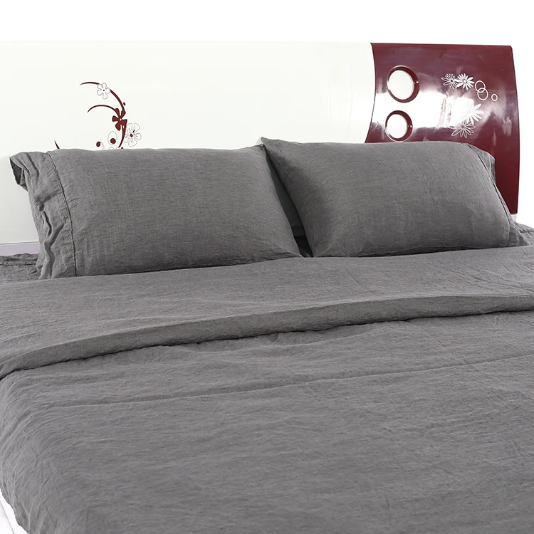 Customized Vintage washed French linen bed sheet set 100% stone washed french linen / flax duvet cover