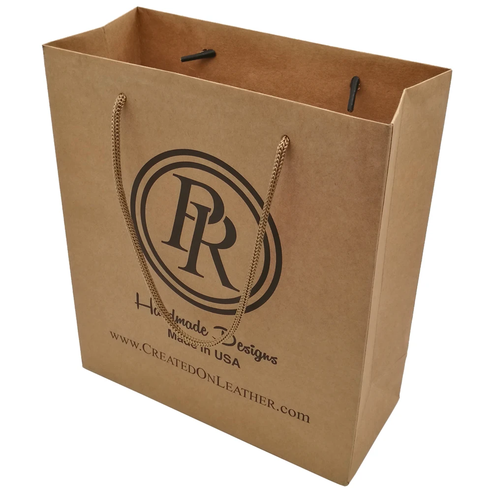 Wholesale custom white print shopping gift brown kraft paper bags with handles