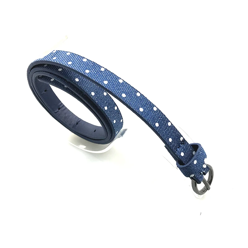 
factory new designer Fashion blue polka dots stylish women PU leather dress thin jean belt french slimming lady stylish custom 