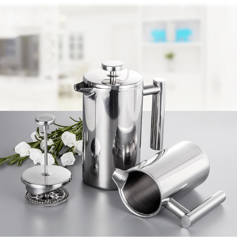
WeVi 800ml Coffee Plunger 18/8 304 Double Wall Stainless Steel Cafetiere French Press With Filter 