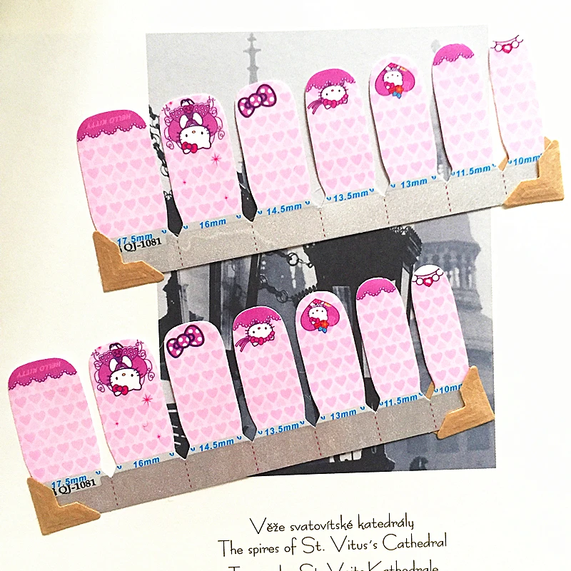 purple Pink Cartoon cat child Nail Arts Nail Sticker Waterproof Nail Decal Sticker Gel Polish French