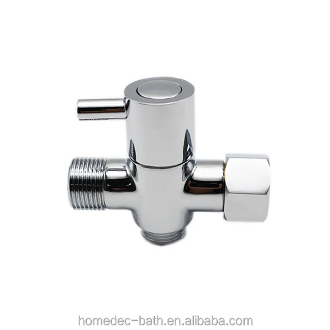 hexagonal Brass T-adapter with Shut-off Valve 3-way Tee Connector 7/8 inch diverter valve Chrome Finish for Bidets