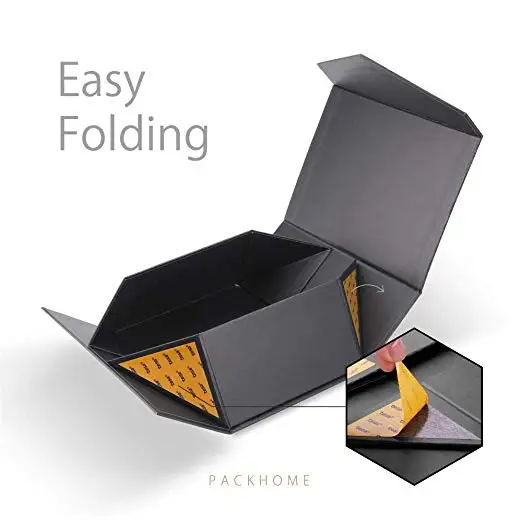 Black Folding Cardboard Groomsman Box Rectangle Collapsible Box with Magnetic Lid for Gift Packaging (Matte Black with Embossing