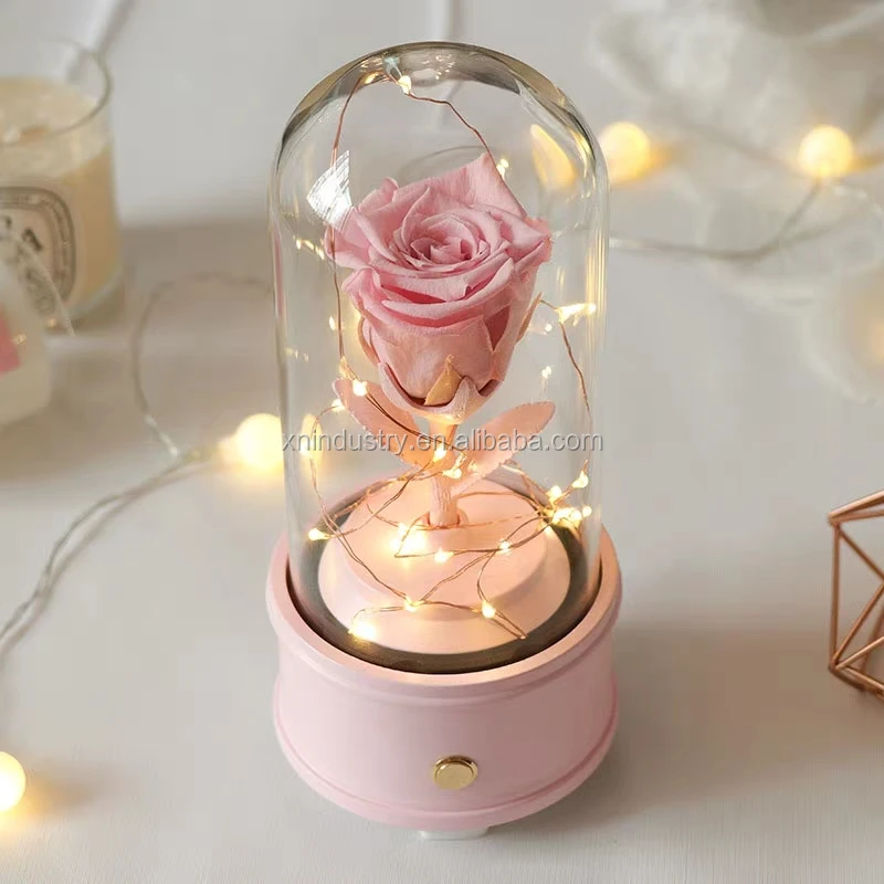 New novelty gifts for women black pink white music speakers preserved eternal rose small speaker