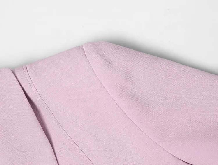 OEM 2019 Trendy Puff Sleeve Solid  Elegance Stitching Luxury Two Piece Women Suit