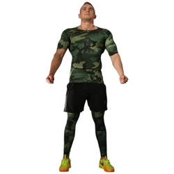 Ptsports young design long sleeves tight gym wear outdoor athletic sportswear men compression tights two pieces fitness set