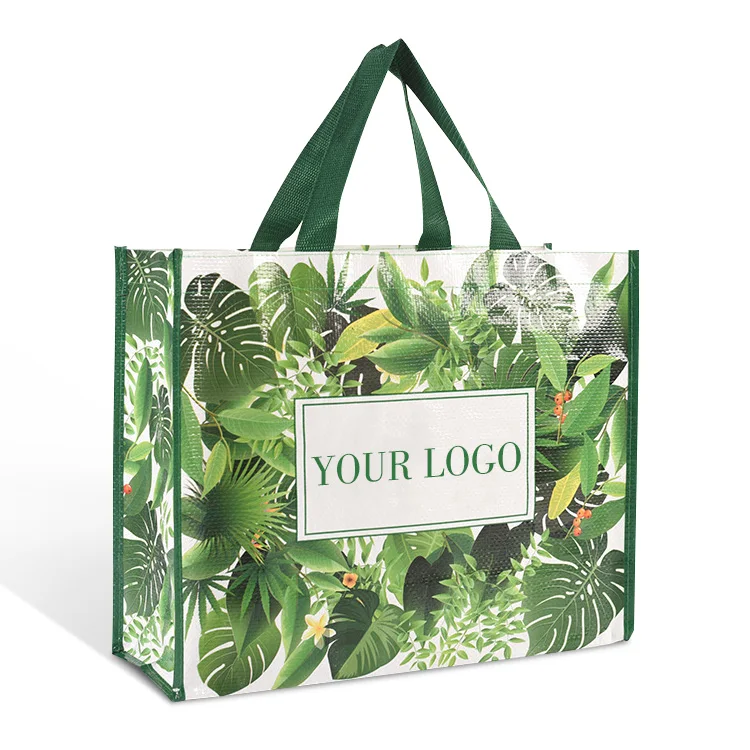 customized logo green fashion fine sewing pp non woven bolsa  fabric tote  shopping packaging bag