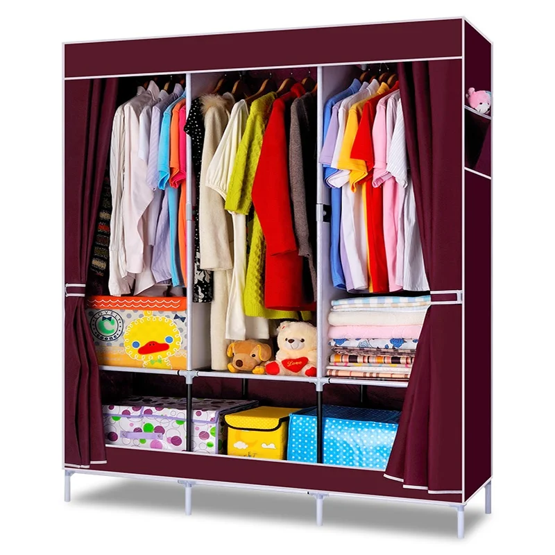 
Popular colorful non-woven fabric cover cheap metal wardrobe 