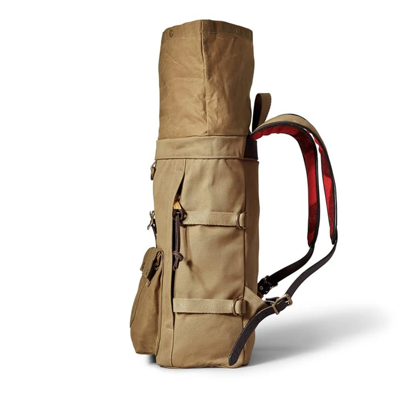 Vintage men cotton canvas rolltop backpack travel hiking rucksack