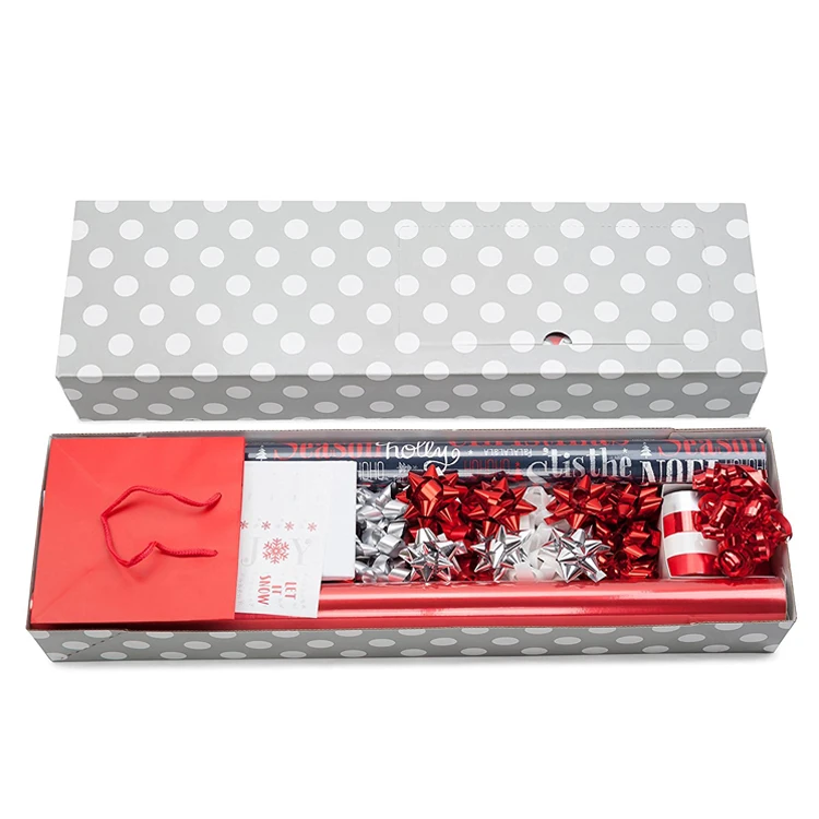HOT SALE red silver design christmas gift printed wrapping tissue paper set with bows ribbons tags bag