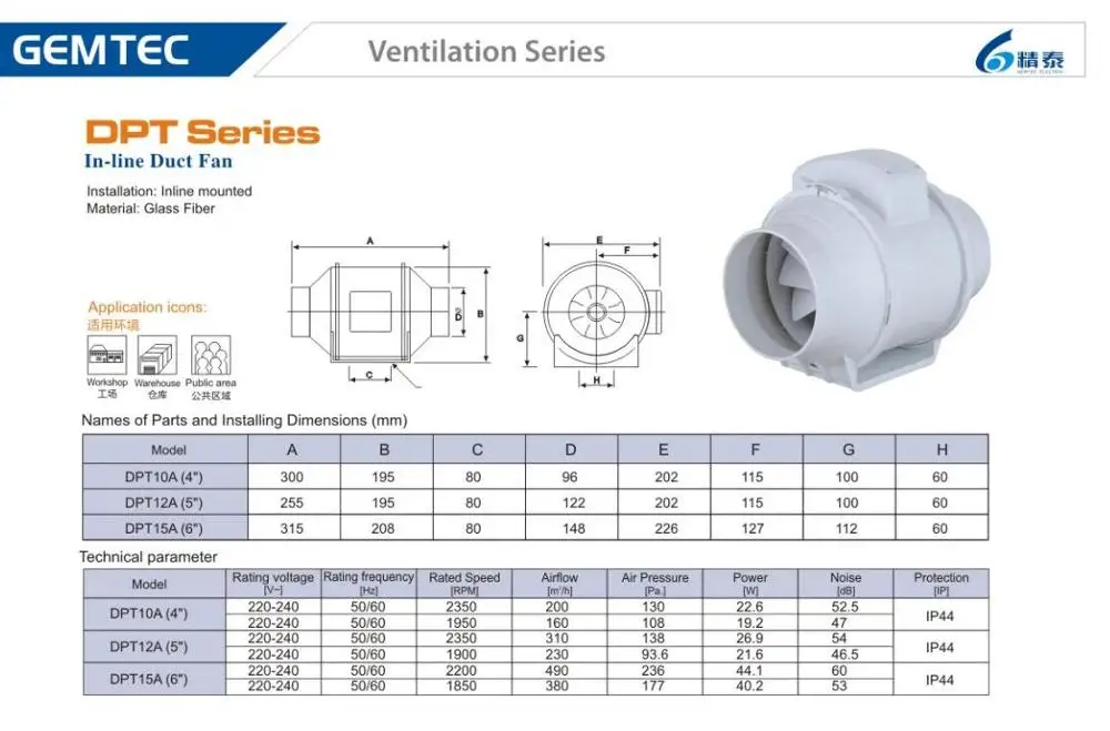 Two speed control duct fan DPT A Model Ball bearing motor mix flow inline fan