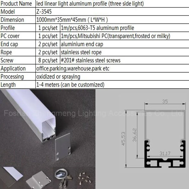 Modern Linear Light Suspending Aluminium Led Profiles Led Heat Sink for Led Rigid Strips