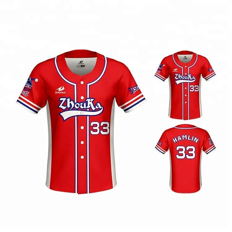 Wholesale red color Baseball uniform full sublimation design by own design OEM baseball jersey for team