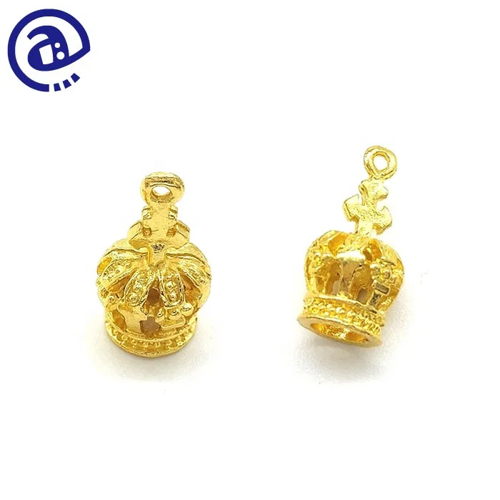 High Quality Pendant Bead Type Handmade Series Custom Decorative Gold Alloy 3D Metal Crown Charm