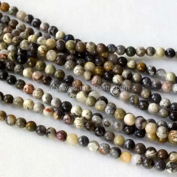 
Precious stones Black Silver Leaf Jasper Round 