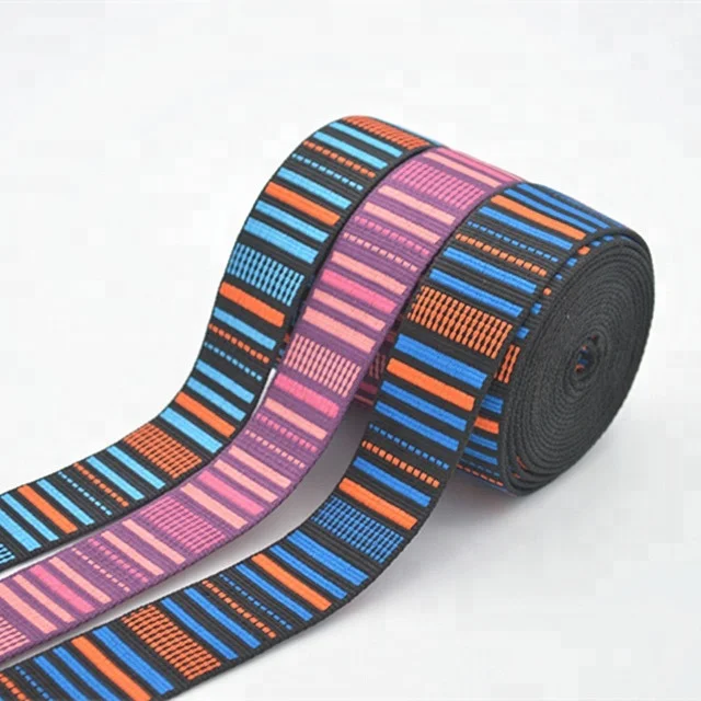 Colorful Elastic Webbing Stripe Bag Strap Polyester Jacquard Webbing