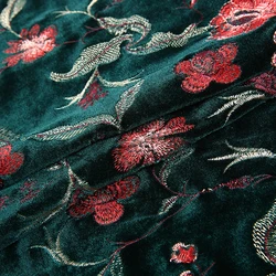 Custom design floral embroidered american green velvet fabric wholesale for clothes