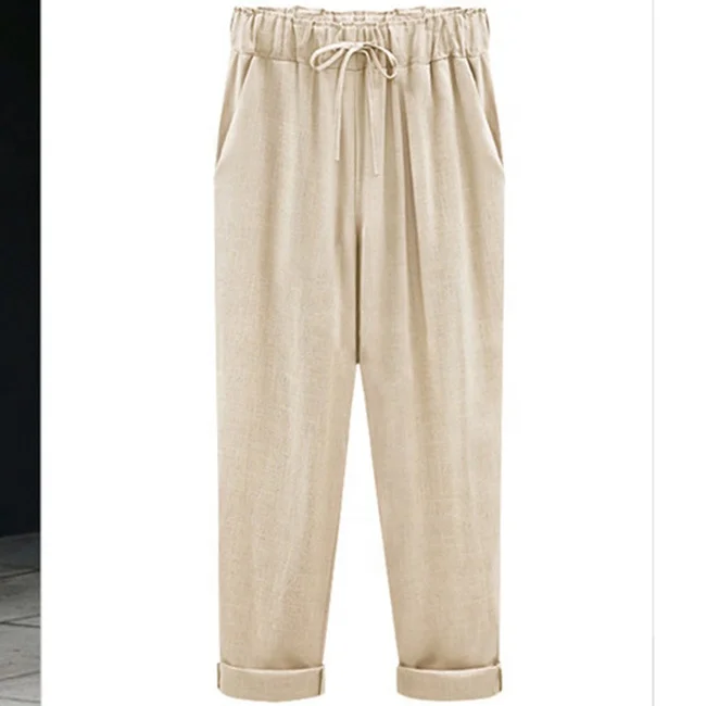 
Cotton and linen fertilizer plus-size loose thin linen nine minutes of pants 