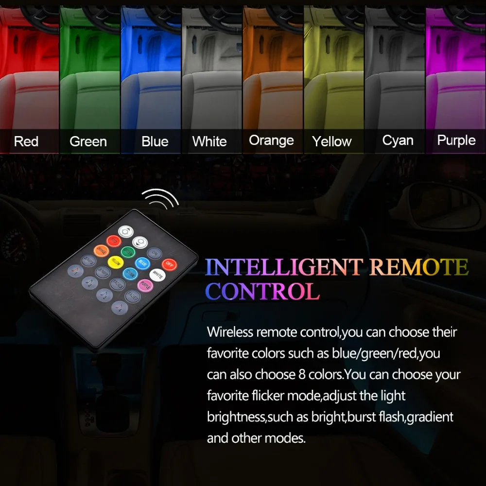 12 светодиодов Автомобильные светодиодные Меняющие цвет огни со звуковым музыкальным контроллером