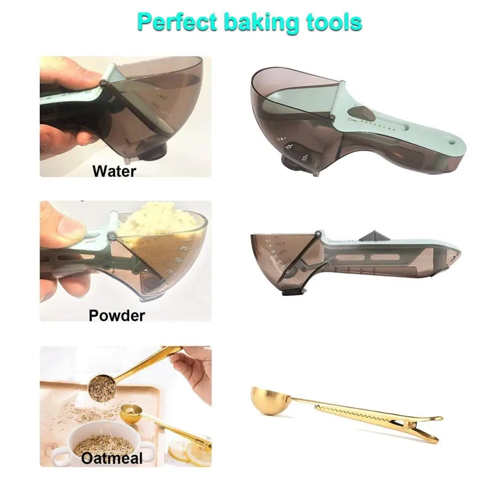 Multifunctional Adjustable Measuring Spoons with Magnetic Snaps